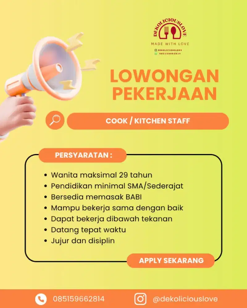 Dibutuhkan Cook / Kitchen Helper
