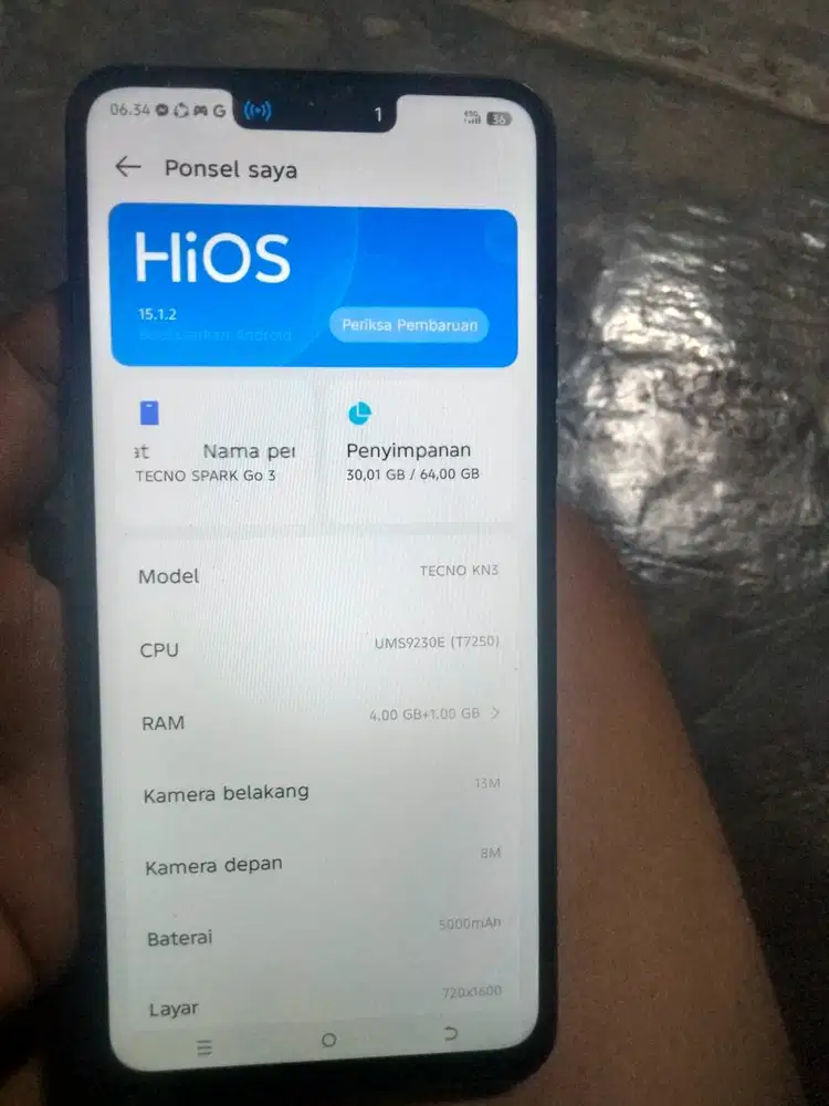 Jual cepat Tecno spark go3 full set ram4+1 /64 baru 3 hari jangan tany