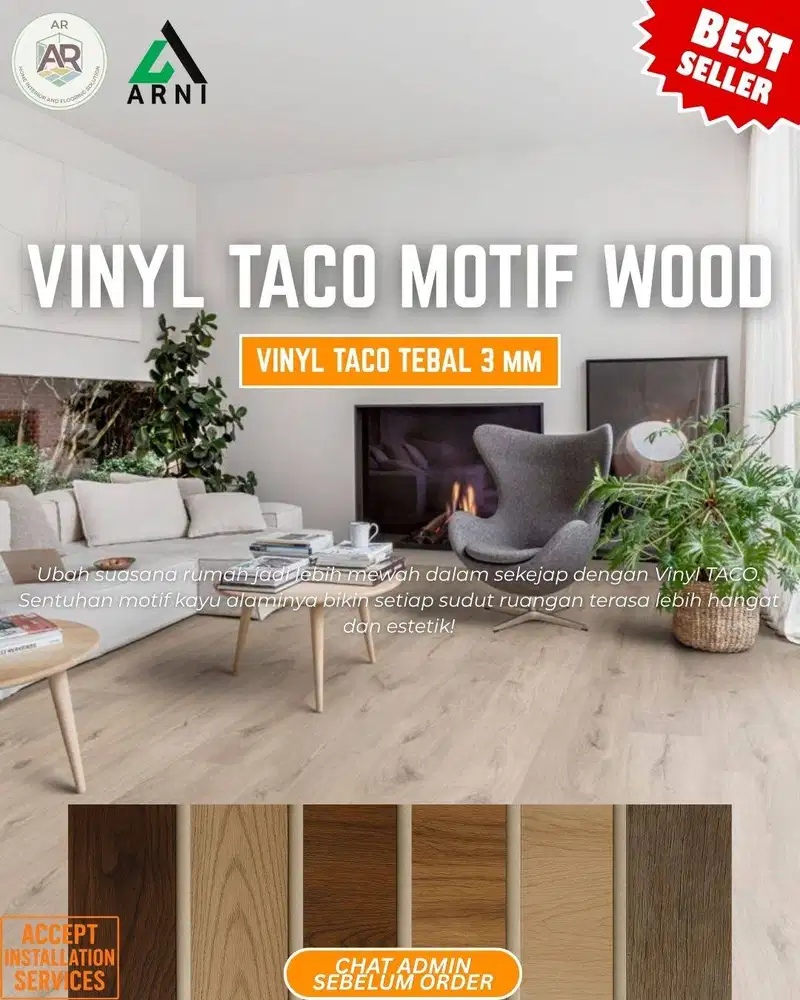 Vinyl Taco Motif Wood | Tebal 3 mm | Anti Rayap & Anti Air