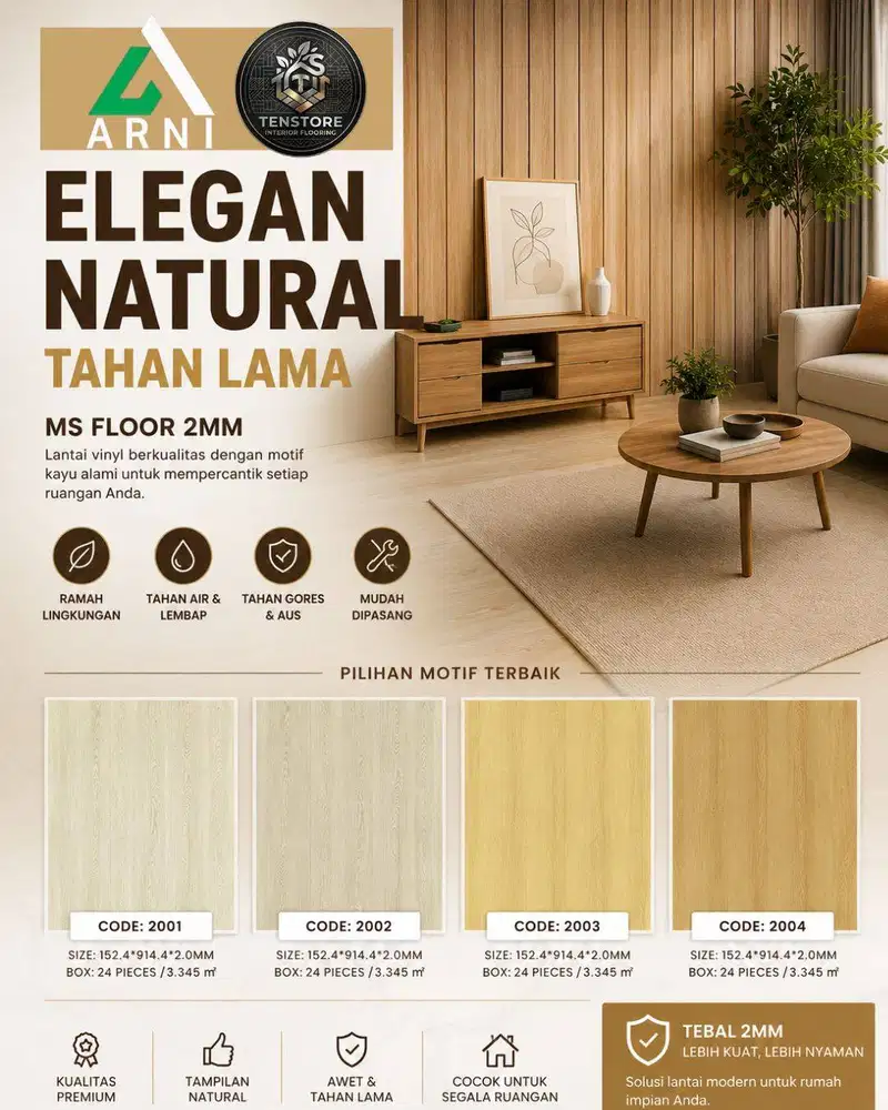 Vinyl Matte Ms Floor Motif Wood | Tebal 3 mm | Anti Rayap & Anti Air