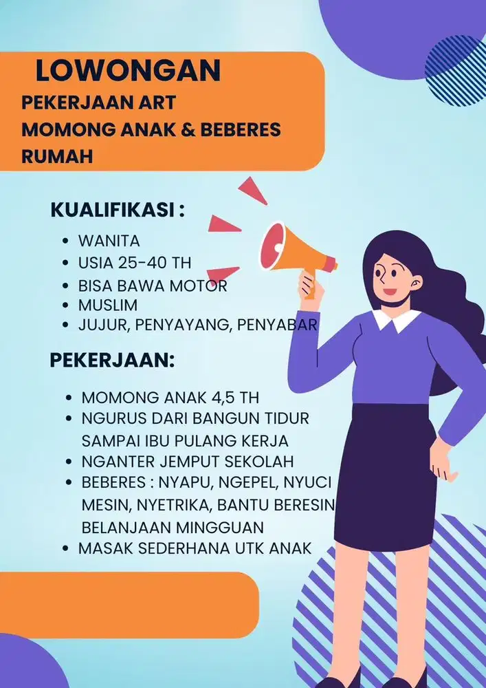 Lowongan Kerja ART Momong Anak dan Serabutan