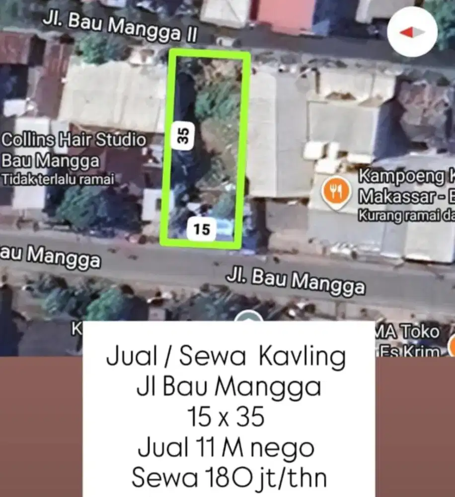 Disewakan atau dijual tanah jalan bau mangga panakkukang