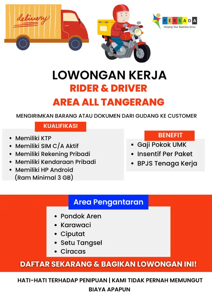 Lowongan kerja kurir ekspedisi area all tangerang