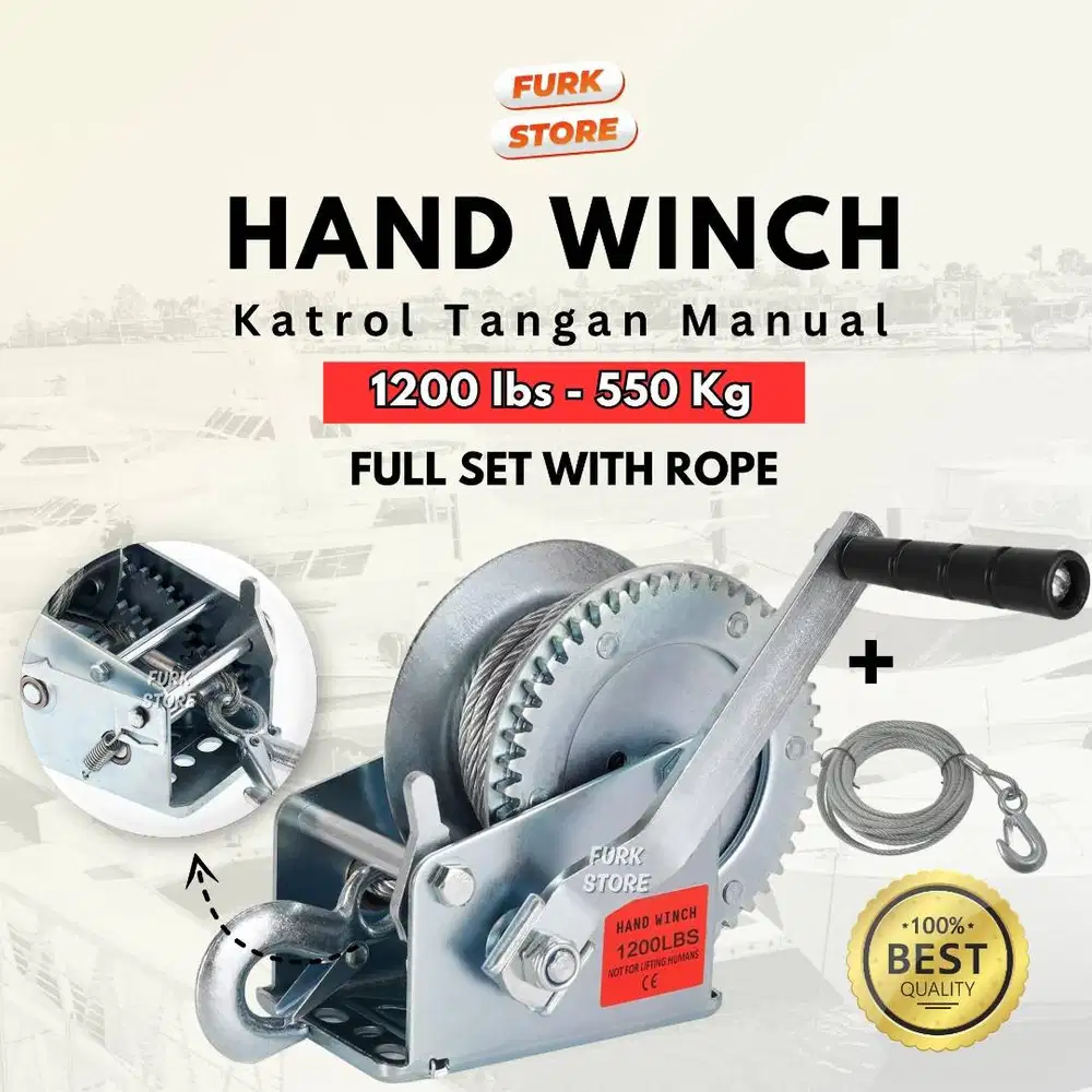 HWWR1200 Hand Winch 1200LBS + Wire Rope – Katrol Seling Baja | Winch