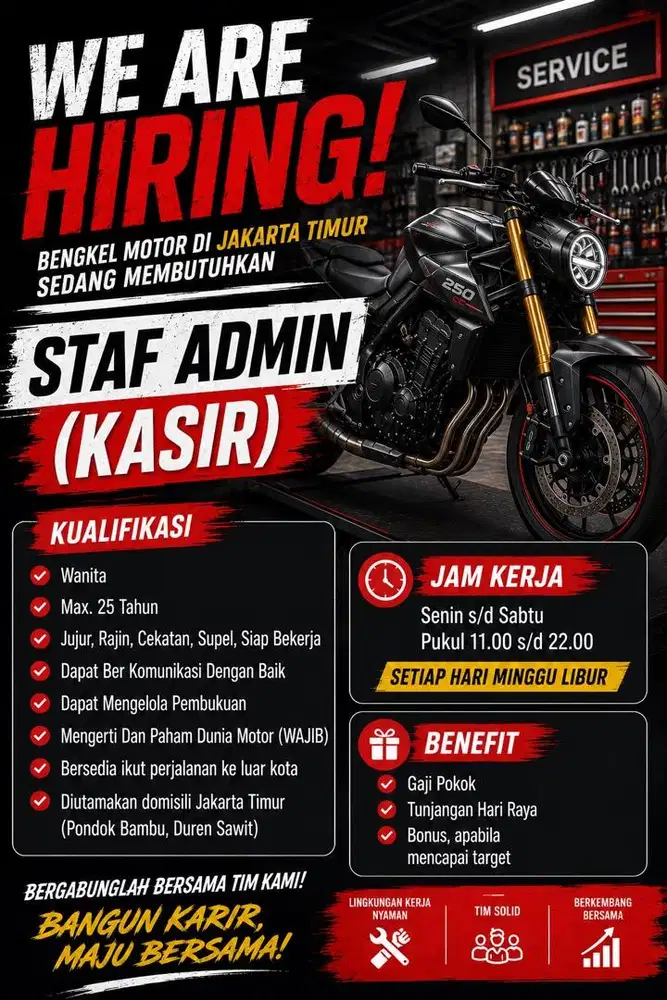 STAF ADMIN (KASIR) BENGKEL MOTOR