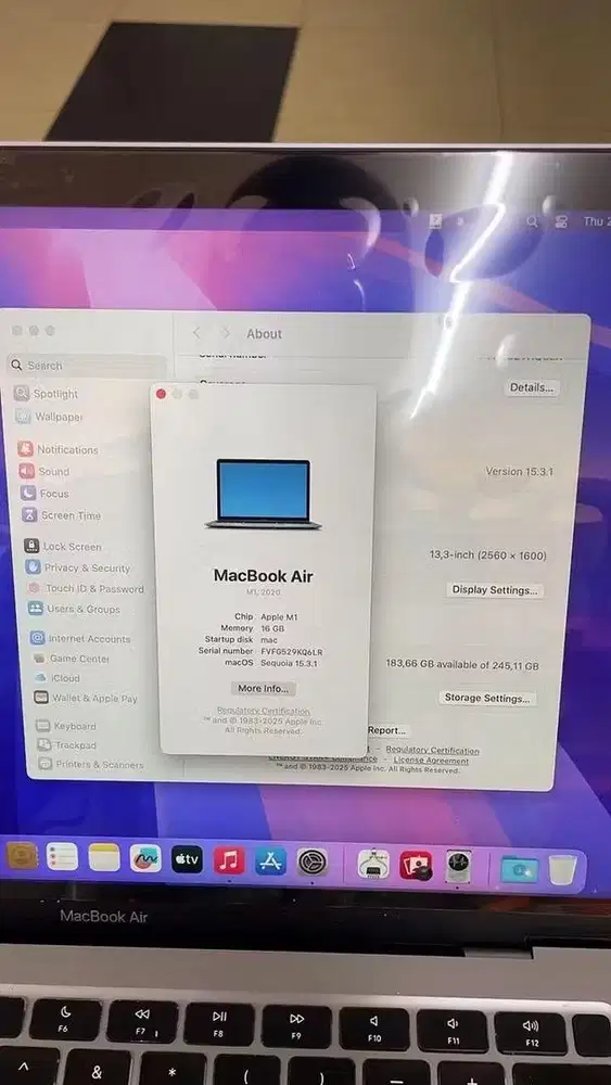 Macbook Air M1 Ram 16/256GB | Pemakaian Baru 1 Bulanan
