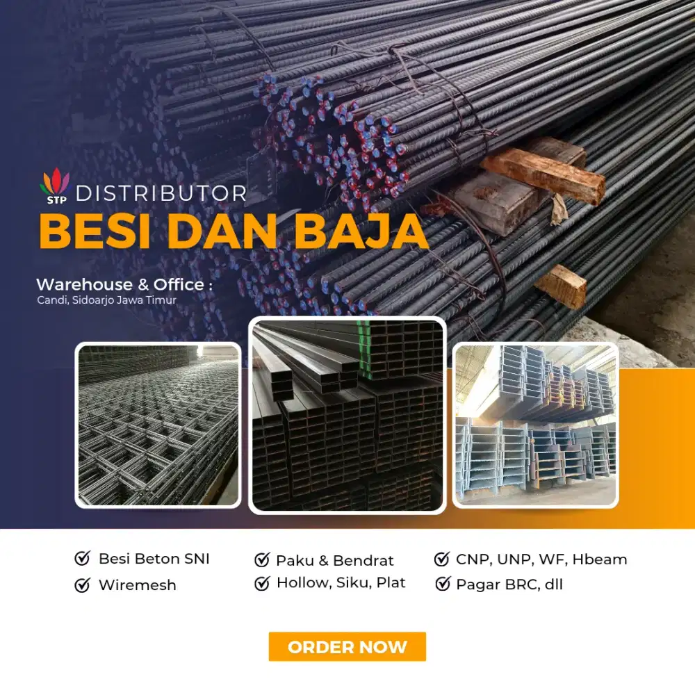 Besi beton, wiremesh, plat, hollow, bendrat siap kirim.