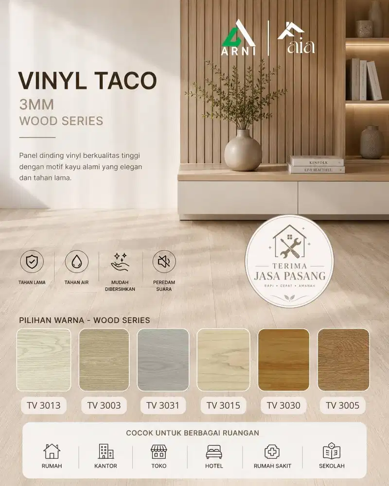 Vinyl Taco 3mm Motif Kayu | Tahan Air, Anti Rayap, Mudah Pasang