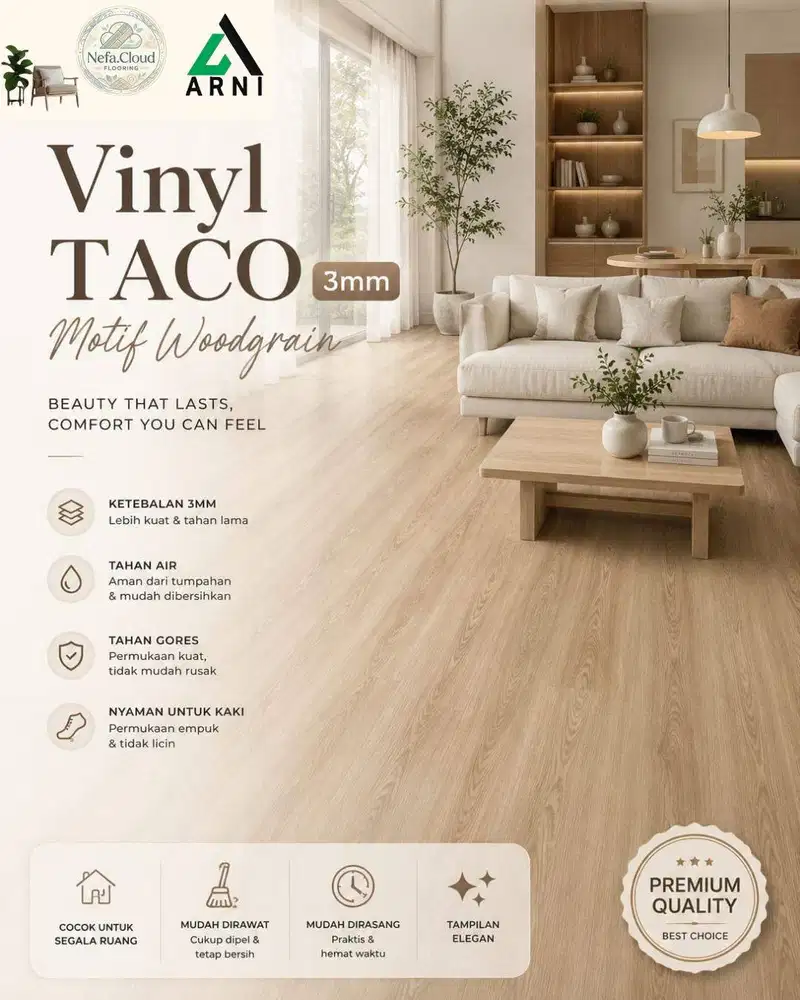 Vinyl Lantai Taco Tebal 3mm - Motif Wood | Bahan PVC Tahan Air - Anti