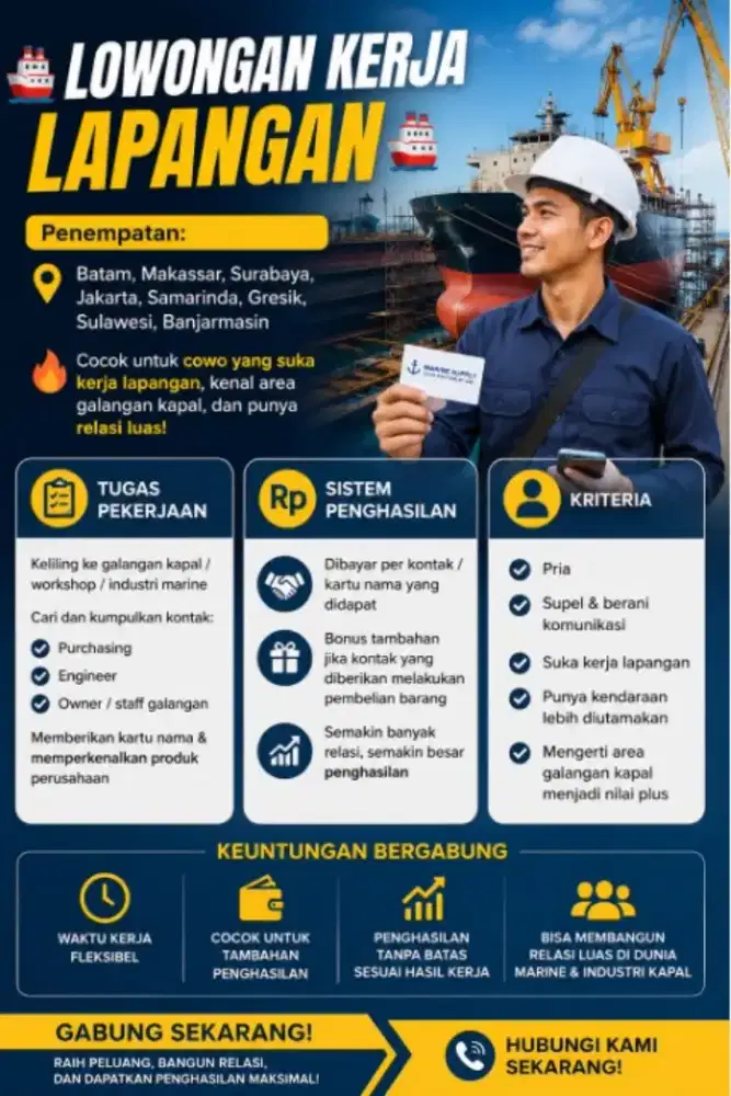 Lowongan pekerjaan untuk cowo keliling galangan kapal