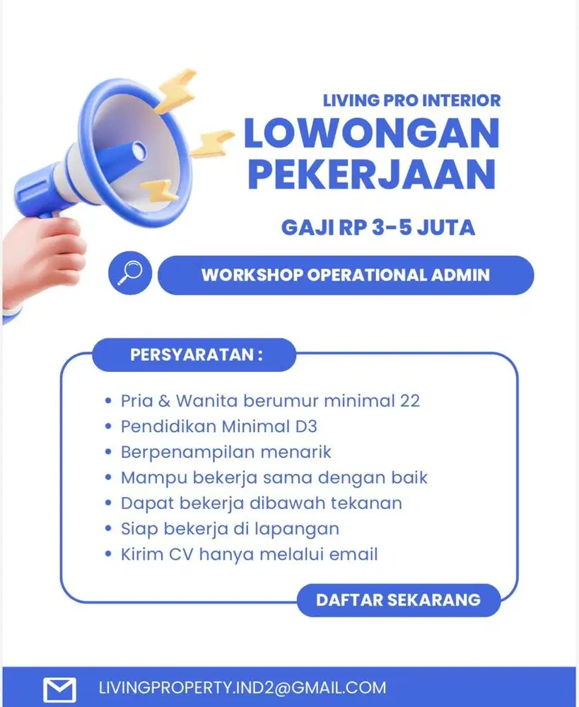 Lowongan Workshop Operational Admin