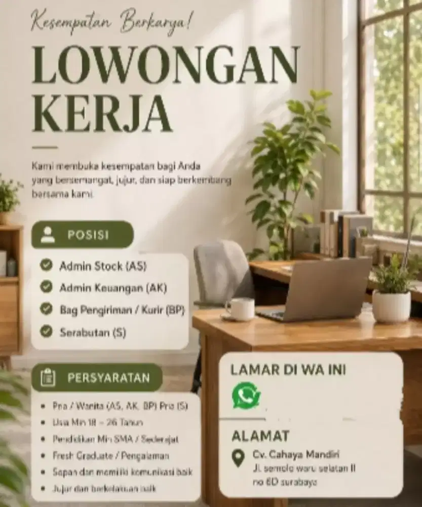 Dicari segera pegawai pria