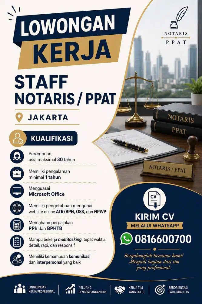 LOWONGAN KERJA STAFF NOTARIS / PPAT – Jakarta
