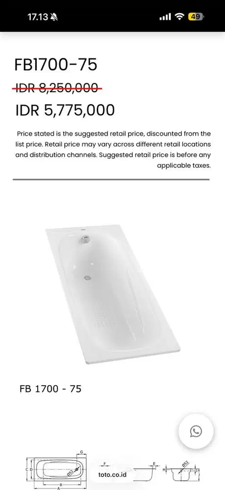 Dijual Bath Tub Toto New