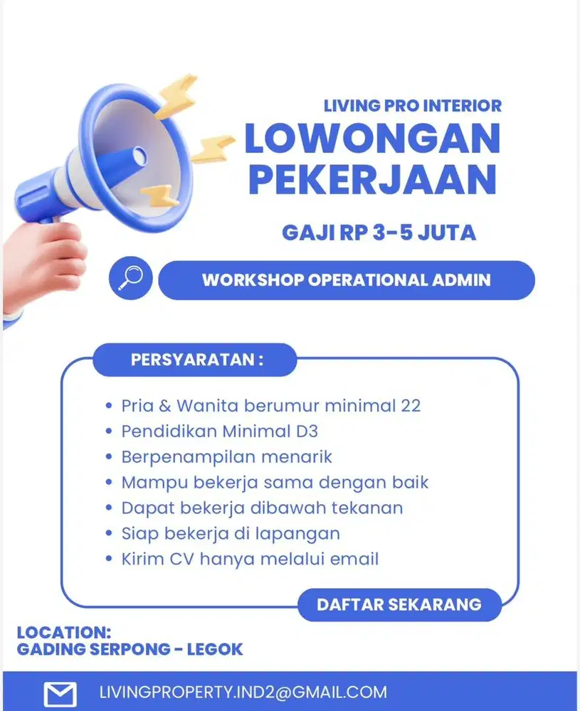 Lowongan Workshop Operational Admin