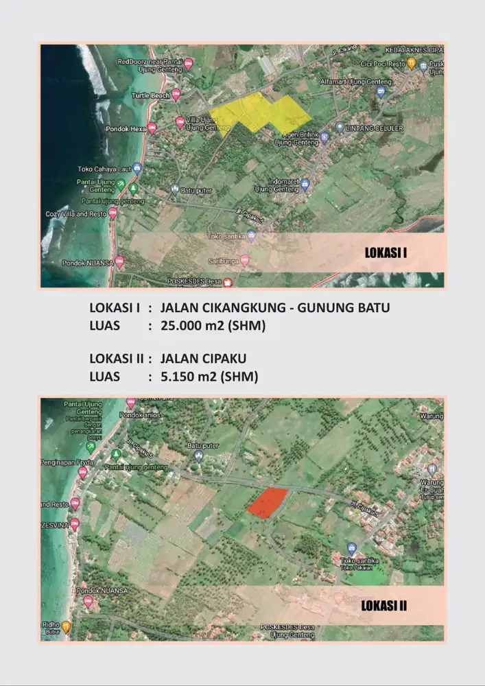 JUAL TANAH BEKAS VILLA DI PESONA WISATA PANTAI UJUNG GENTENG SUKABUMI