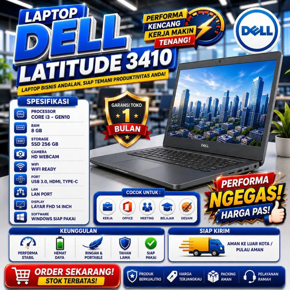 DELL LATITUDE 3410 INTEL Ci3 GEN10 SSD 256 GB ANTI LEMOT