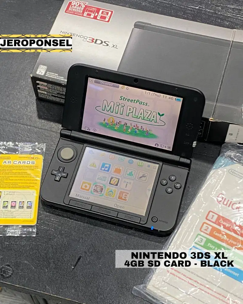 NINTENDO 3DS XL BLACK 4GB NO GAME ORIGINAL GARANSI