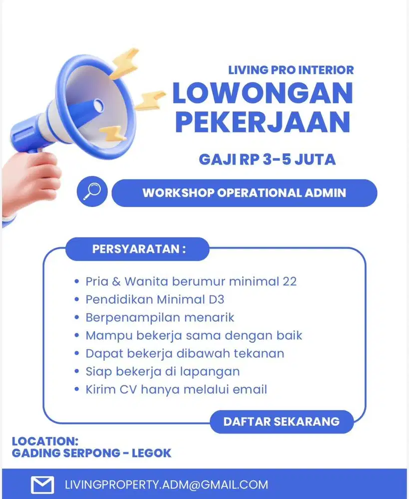Lowongan Workshop Operational Admin