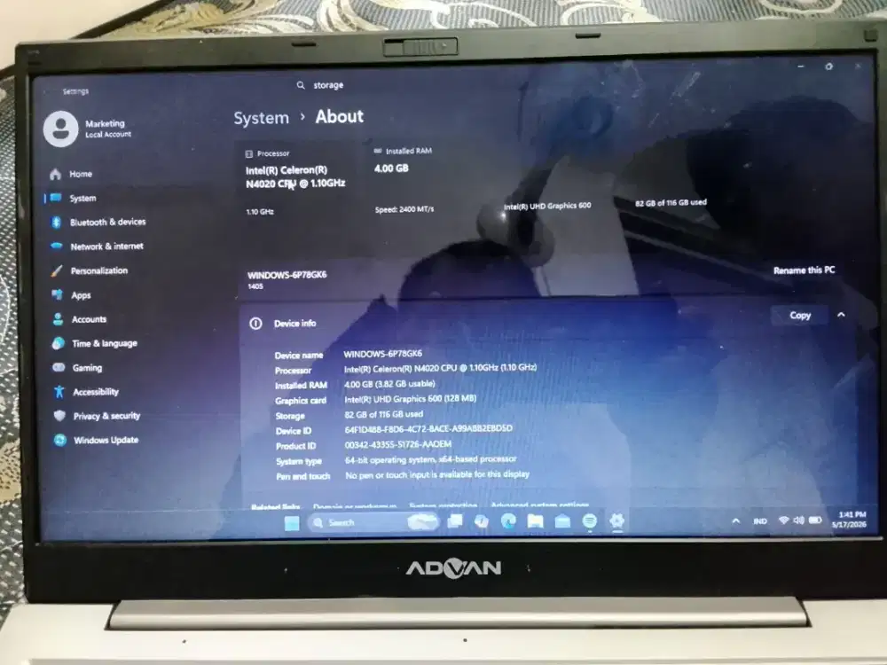 Di jual laptop advance soulmate Celeron N4020
