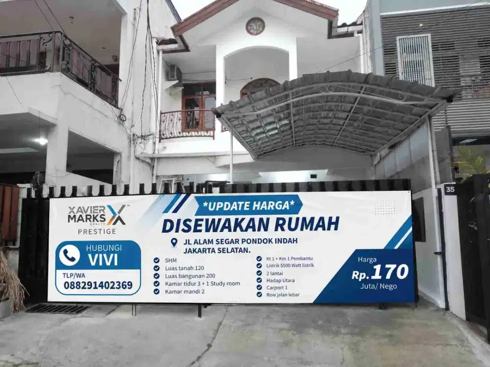 *UPDATE HARGA*
DISEWAKAN RUMAH  JL ALAM SEGAR PONDOK INDAH JAKARTA SELATAN.
