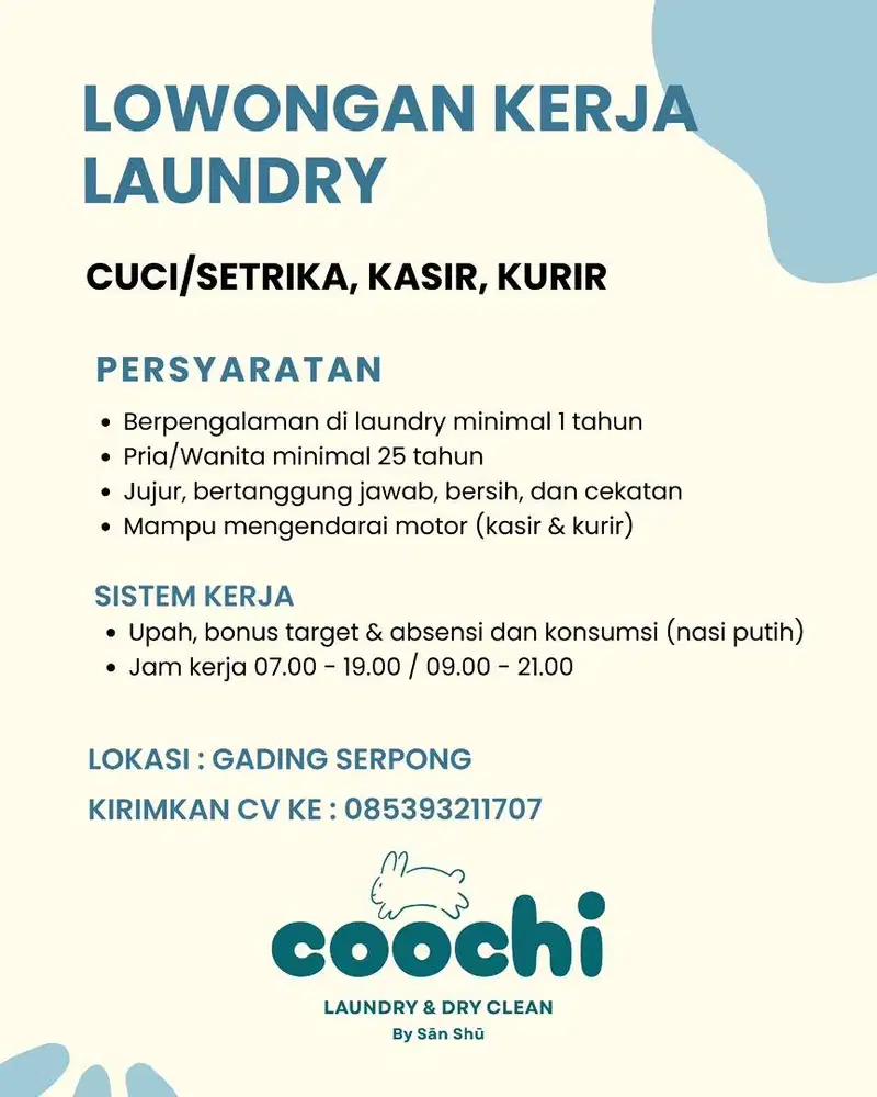 Lowongan Kerja Cuci & Setrika Laundy
