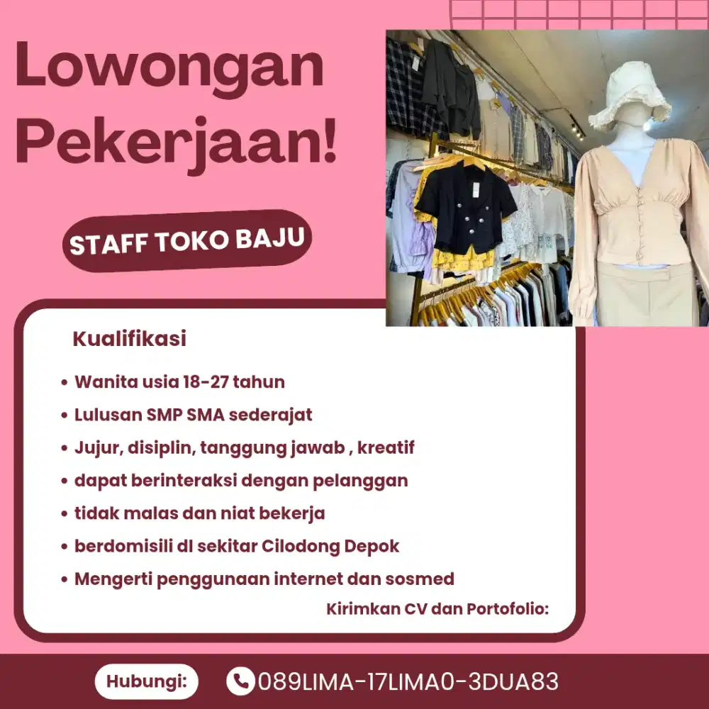 Loker Staff Toko Baju (Cilodong & Bojonggede)