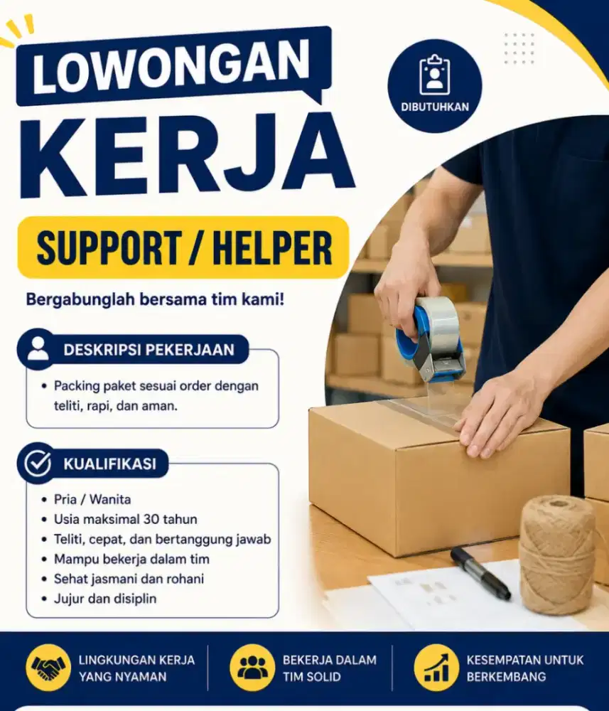 Dibuka lowongan kerja Helper atau support
