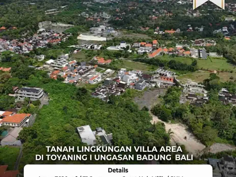 Tanah Dijual Luas 71 Are Zona Kuning Kawasan Villa di Toyaning 1 Ungasan Bali