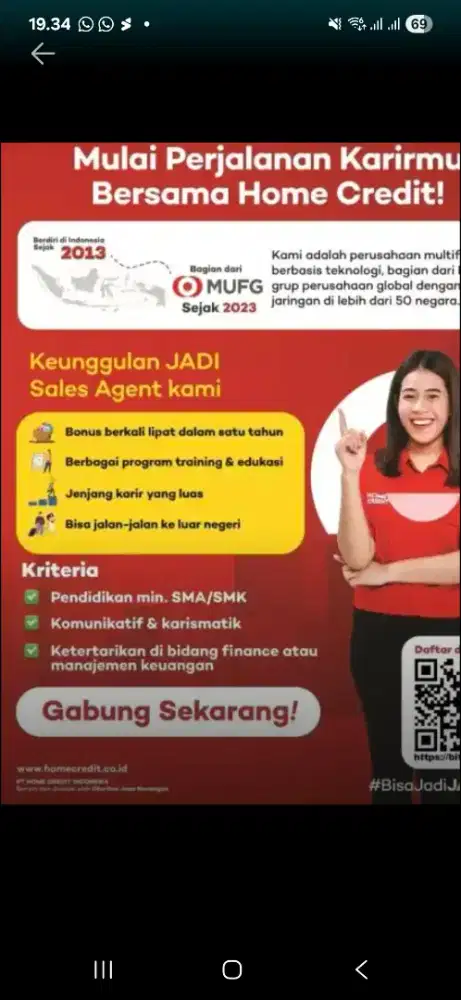 Lowongan Sales agent home credit