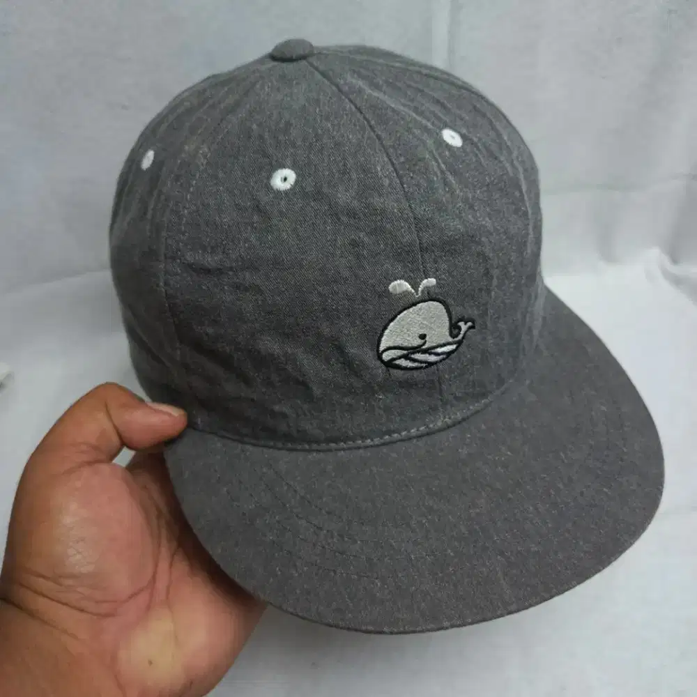 Topi Snapback Vintage Grey Bordir Paus Cotton Preloved Ori Japan Style