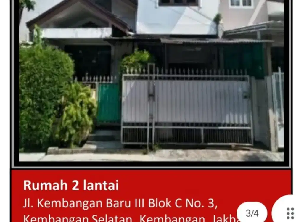 Di Jual Rumah 2 Lantai Aset Bank di Jl. Kembangan Baru , Kembangan Selatan,Kembangan, Jakbar.