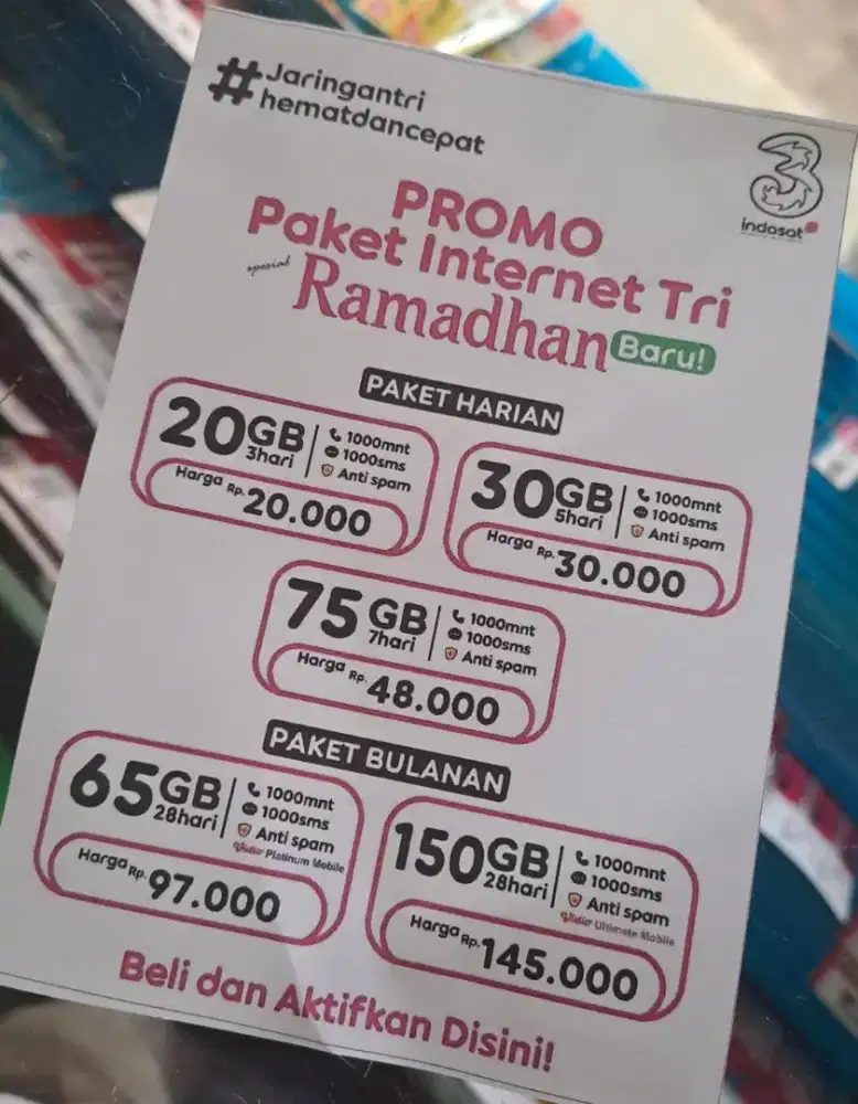 Paket kuota 3 bisa langsung isi
