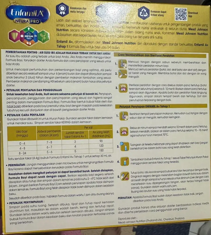 Susu bayi enfamil a+ 0-6 bulan