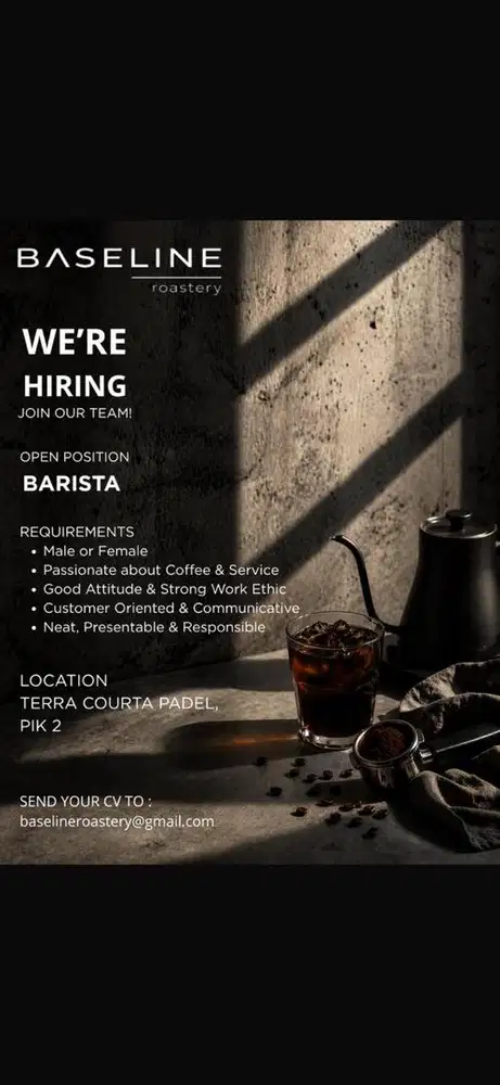 Barista, pelayan/pramusaji, kasir dan kitchen
