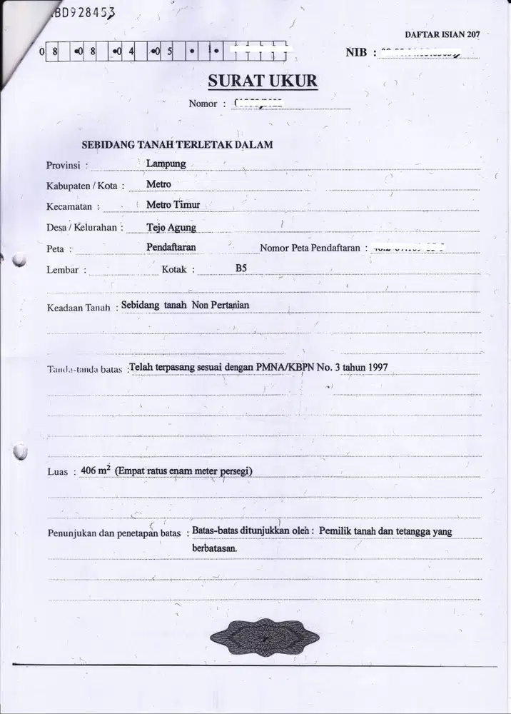 DIJUAL TANAH PEKARANGAN DI METRO Uk 12x34 COCOK BUAT RUMAH VIEW SAWAH