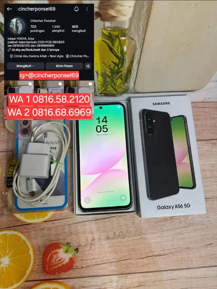 Jual hp likenew SAMSUNG A56 5g 12/256 istimewa grs 12 2026 fre adaptor