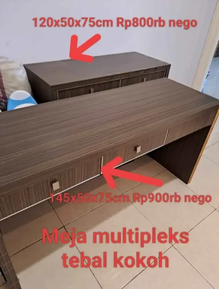 Meja belajar meja kantor full multipleks lapis HPL kondisi bekas seken