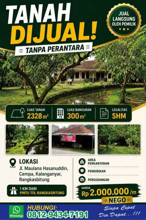 Tanah luas dan rumah pinggir jalan raya dijual murah BU