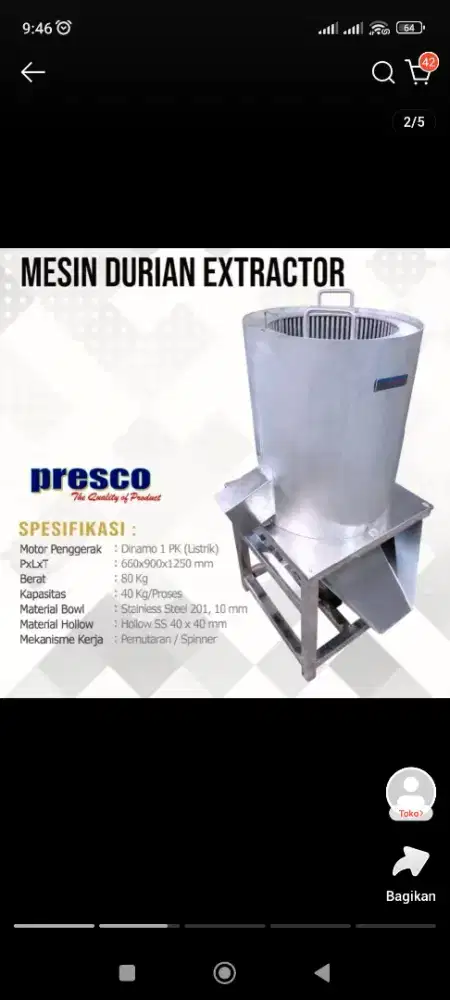Mesin pemisah daging durian / mesin durian extractor