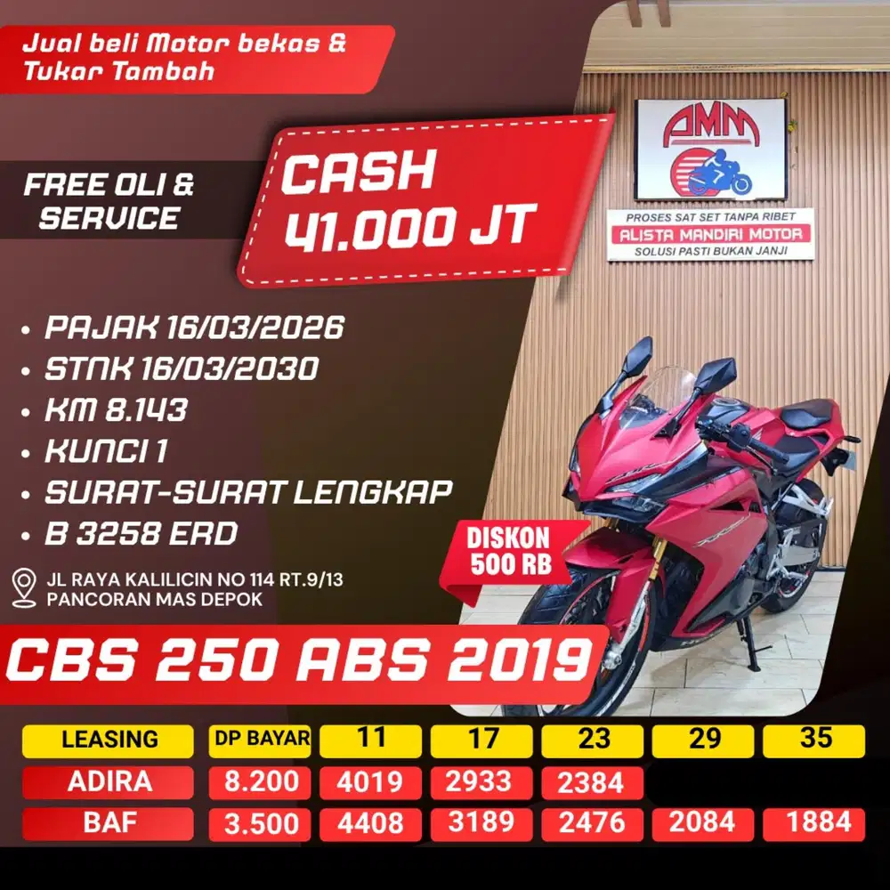 CBR 250 ABS 2019 KM LOW CASH / KREDIT ALISTA
