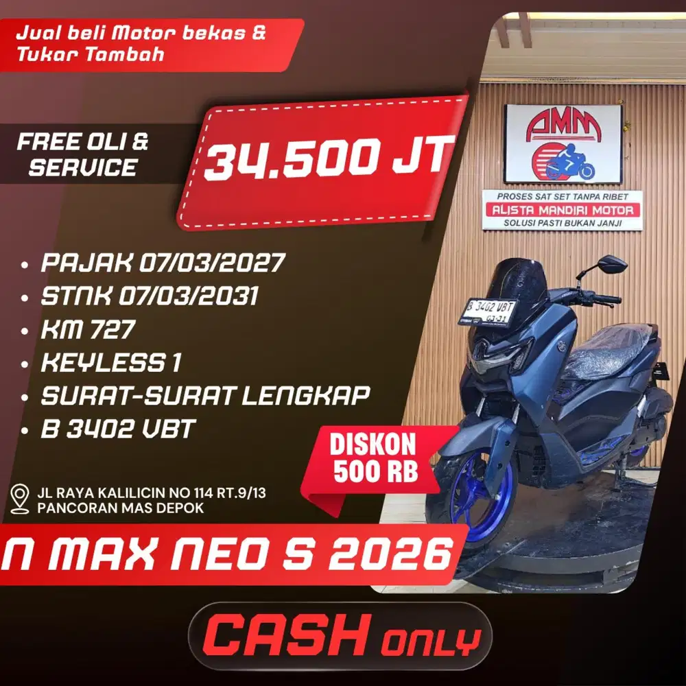 NMAX NEO S 2026 PAJAK HIDUP KM LOW CASH ONLY ALISTA