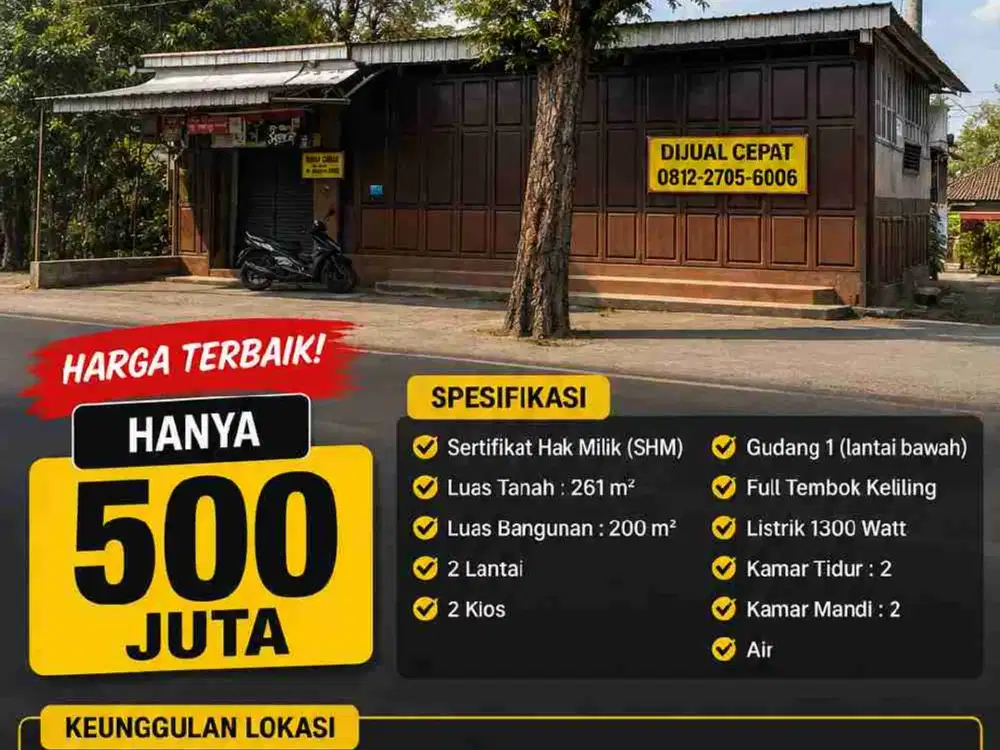 BU RUKO POLOKARTO SUKOHARJO PINGGIR JALAN 2 LANTAI