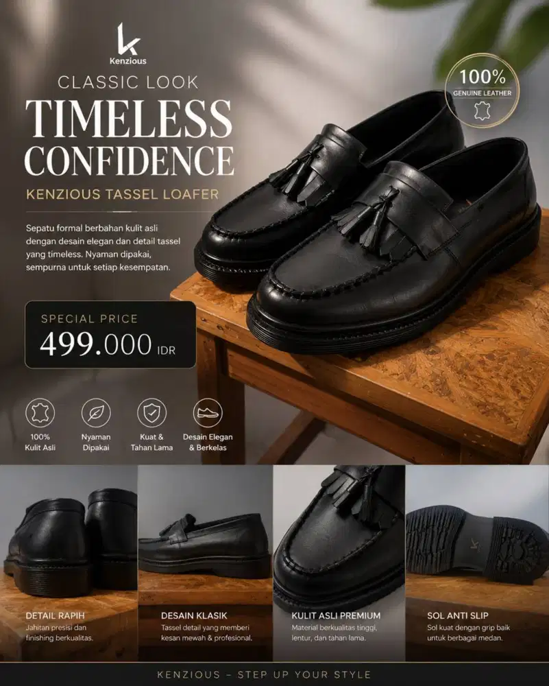 Sepatu Formal Kulit Asli Kenzious Tassel Loafer Elegan & Premium