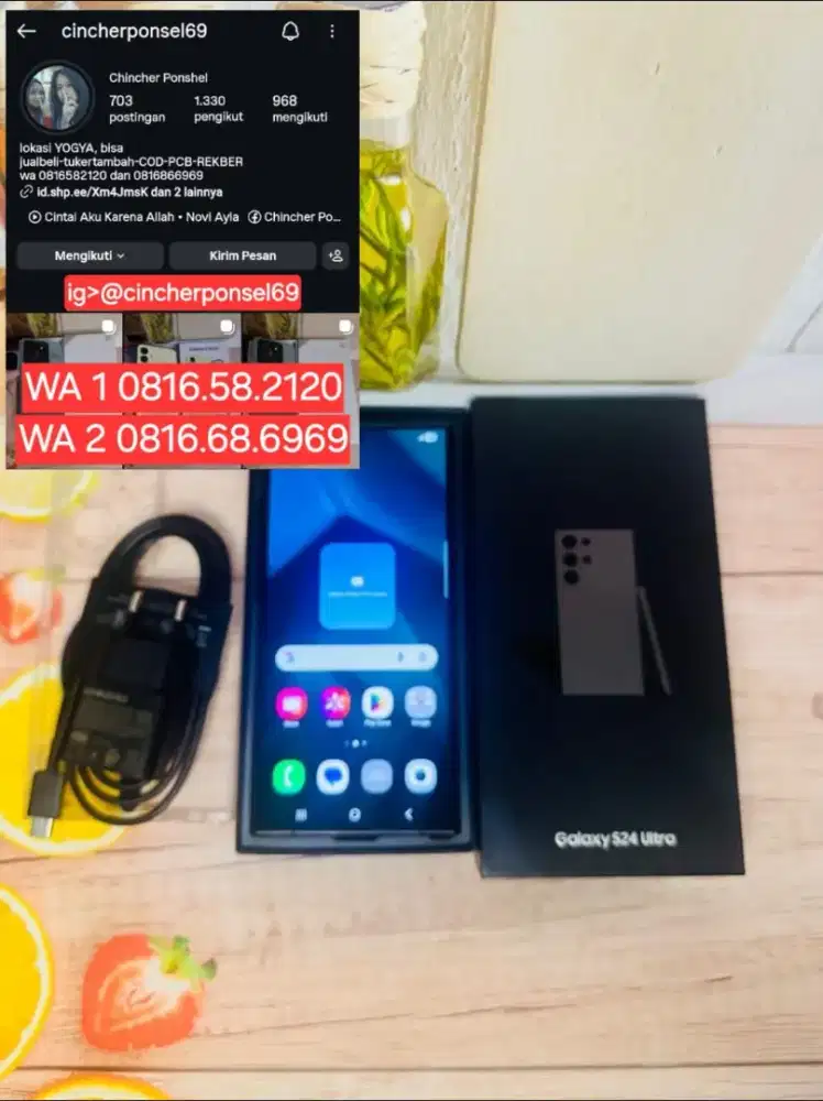 Jual  hp likeNEW samsung S24 ULTRA ram 12gb istimewa free ADAPTOR