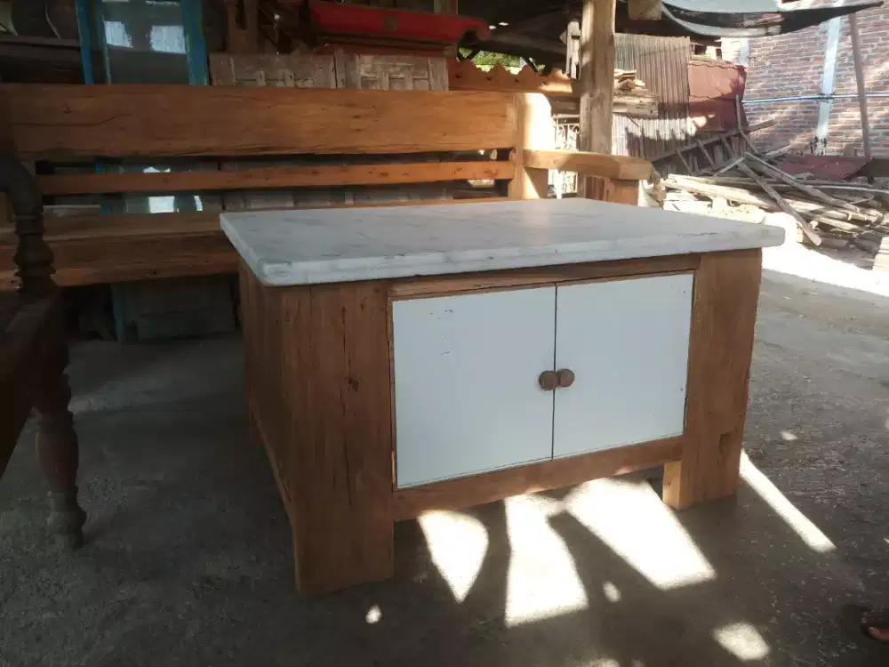 meja marmer kayu jati