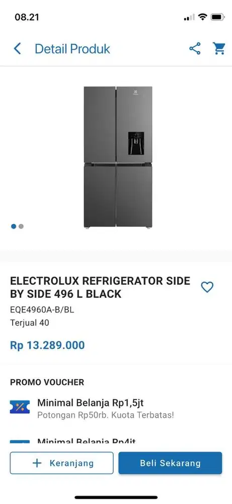 ELECTROLUX REFRIGERATOR SIDE BY SIDE 496 L BLACK
