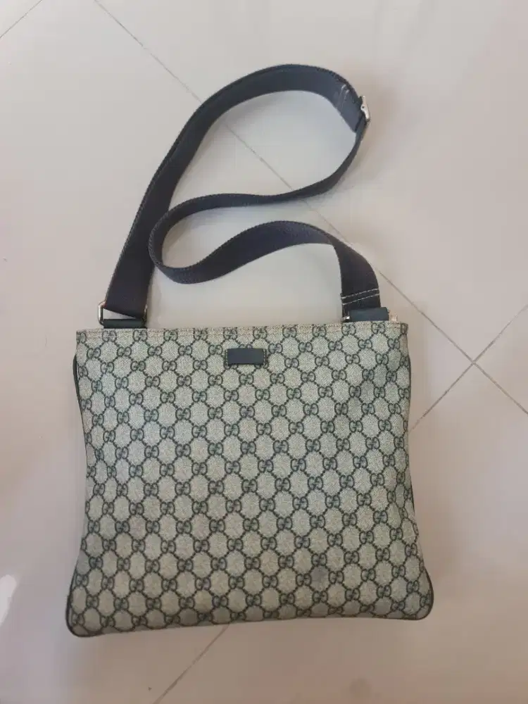 181. Messenger Bag Unisex Gucci GG Supreme Top Zip Navy Blue/Biege