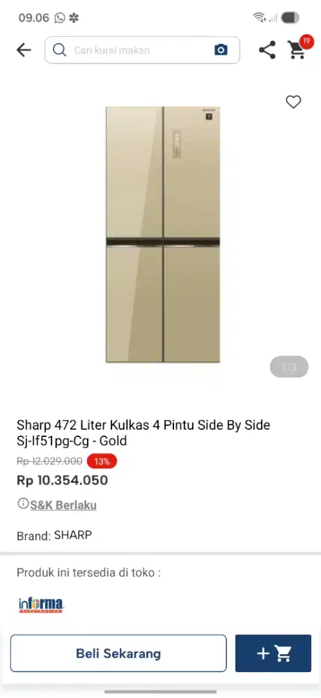 Ready stok kulkas sharp 4 pintu