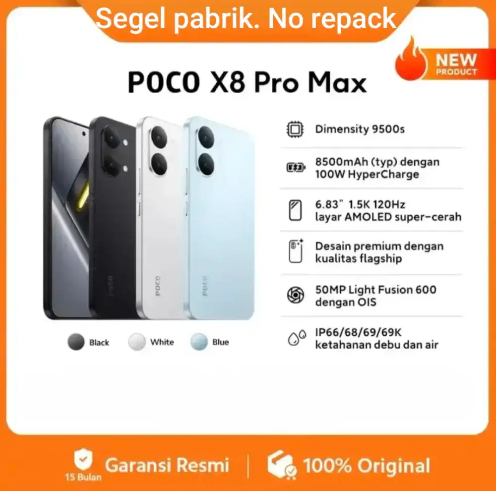 Poco X8 pro max. Baru. Segel pabrik. Garansi resmi 15 bulan